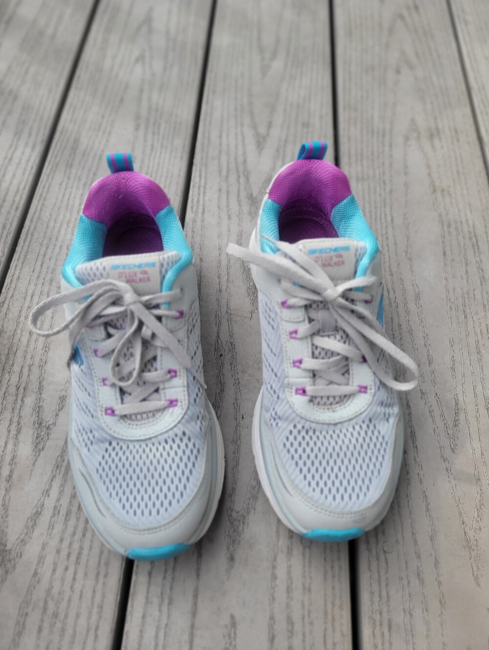 Skechers Light Green Sneakers with Aqua Trim and Purple Collar